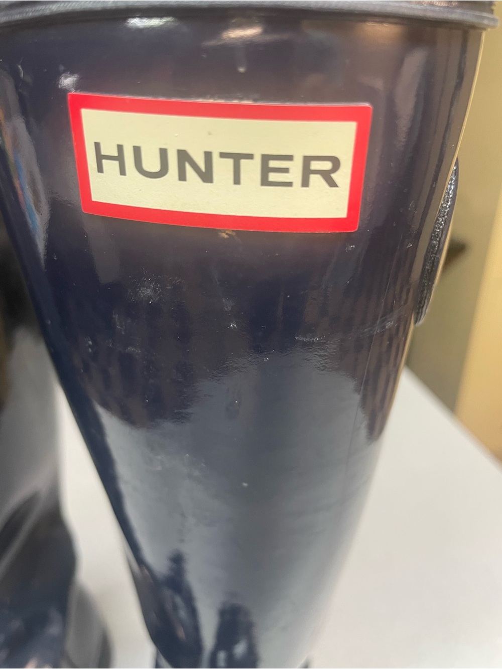 Hunter Gloss Navy Tall Rain Boots - Classic Logo